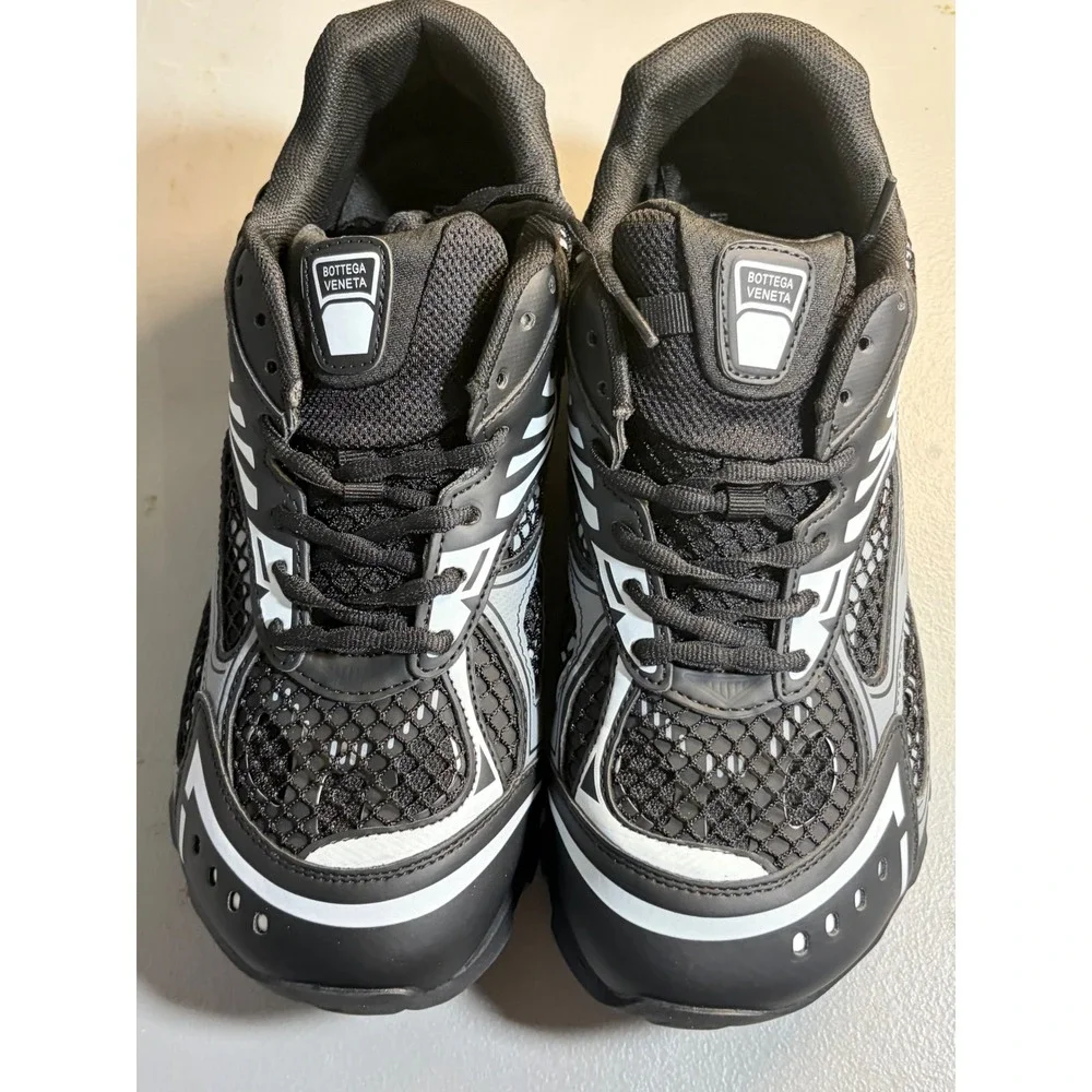 Bottega Veneta Black and White Men's Runner Mesh Sneakers
